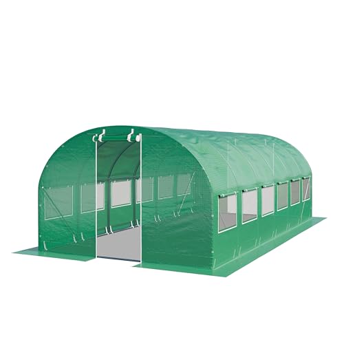 TOOLPORT Foliengewächshaus Gewächshaus 4x6m stabil & langlebig mit Fenster - reißfeste PE Plane 180g/m² grün transparent von TOOLPORT