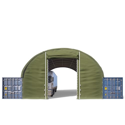 TOOLPORT Frontwand für Container Überdachung 10m Breite – PRIMEtex 2300 PVC Plane, dunkelgrün, mit Hochziehtor von TOOLPORT