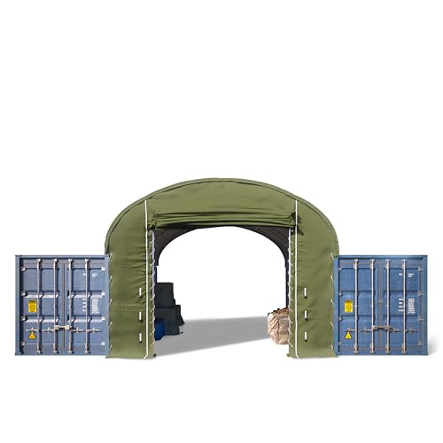 TOOLPORT Frontwand für Container Überdachung 6m Breite – PRIMEtex 2300 PVC Plane, dunkelgrün, mit Hochziehtor von TOOLPORT