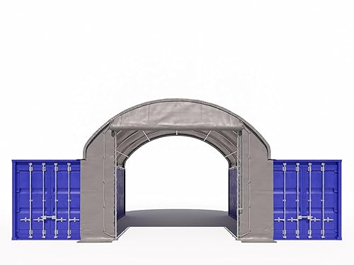 TOOLPORT Frontwand für Container Überdachung 6m Breite – PRIMEtex 2300 PVC Plane, grau, mit Easy-UP-Eingang von TOOLPORT