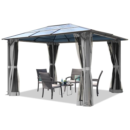 TOOLPORT Gartenpavillon 3x3,65 m Polycarbonat Dach ca. 6 mm - Hardtop Pavillon mit 4 Seitenteilen und Moskitonetzen in grau von TOOLPORT