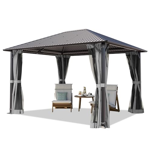 TOOLPORT Gartenpavillon 3x3,65 m mit Stahldach - Hardtop Pavillon mit 4 Seitenteilen und Moskitonetzen in Grau von TOOLPORT