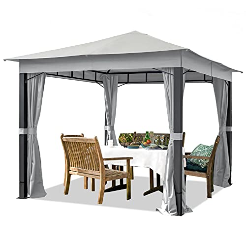 TOOLPORT Gartenpavillon 3x3 m ALU Premium ca. 220g/m² Dachplane wasserdicht Pavillon 4 Seitenteile Gartenzelt hellgrau ca 9x9cm Profil von TOOLPORT
