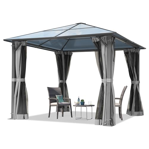 TOOLPORT Gartenpavillon 3x3 m Polycarbonat Dach ca. 6 mm - Hardtop Pavillon mit 4 Seitenteilen und Moskitonetzen in grau von TOOLPORT
