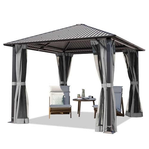 TOOLPORT Gartenpavillon 3x3 m mit Stahldach - Hardtop Pavillon mit 4 Seitenteilen und Moskitonetzen in Grau von TOOLPORT