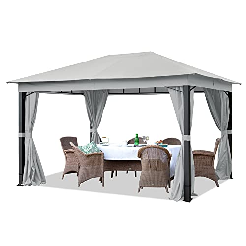 TOOLPORT Gartenpavillon 3x4 m ALU Premium ca. 220 g/m² Dachplane wasserdicht Pavillon 4 Seitenteile Gartenzelt hellgrau ca. 9x9cm Profil von TOOLPORT