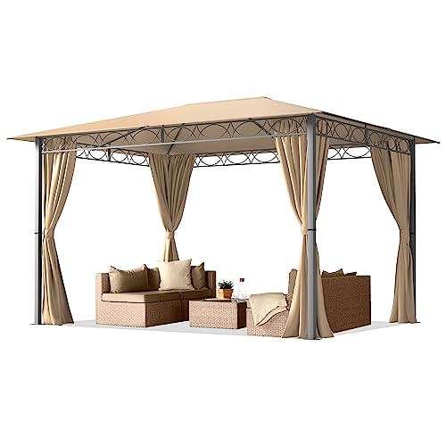 TOOLPORT Gartenpavillon 3x4 m wasserdicht Premium Pavillon mit 4 Seitenteilen Gartenzelt ca. 220g/m² Dachplane in Taupe von TOOLPORT
