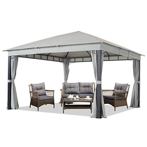 TOOLPORT Gartenpavillon 4x4 m ALU Premium ca. 220g/m² Dachplane wasserdicht Pavillon 4 Seitenteile Gartenzelt hellgrau ca. 9x9cm Profil von TOOLPORT