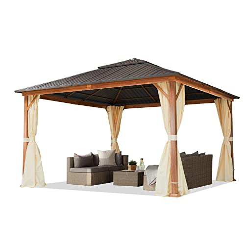 TOOLPORT Gartenpavillon 4x4 m Holzoptik, Stahldach Hardtop 4 Seitenteile in Champagner von TOOLPORT
