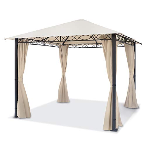 TOOLPORT Gartenpavillon 3x3 m wasserdicht Premium Pavillon mit 4 Seitenteilen Gartenzelt ca. 220g/m² Dachplane in Creme Partyzelt von TOOLPORT