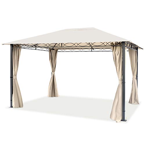 TOOLPORT Gartenpavillon 3x4 m wasserdicht Premium Pavillon mit 4 Seitenteilen Gartenzelt ca. 220g/m² Dachplane in Creme Partyzelt von TOOLPORT