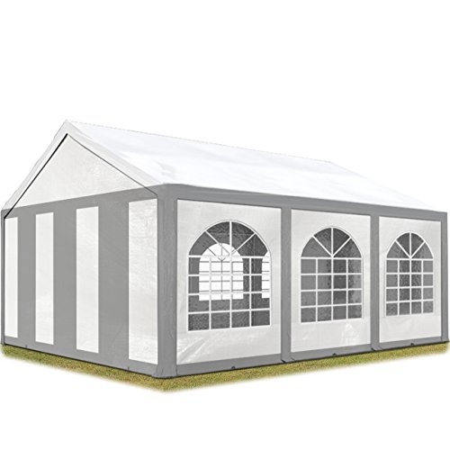 TOOLPORT Hochwertiges Partyzelt 3x6 m Pavillon Zelt PE Plane 450 N Gartenzelt Festzelt Bierzelt Wasserdicht grau-weiß von TOOLPORT