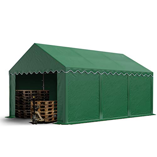 TOOLPORT Lagerzelt 4x6 m Industriezelt Unterstand PVC Plane 750 N dunkelgrün mit Bodenrahmen und Dachverstärkung von TOOLPORT