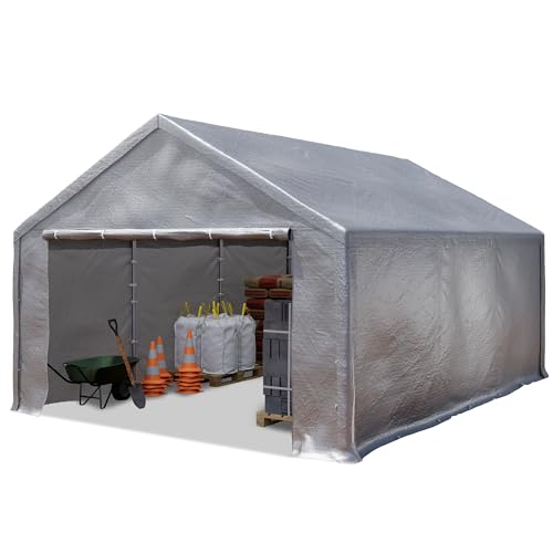 TOOLPORT Lagerzelt 4x6 m Zelthalle Unterstand Zeltgarage PE Plane 350 N wasserdicht in grau von TOOLPORT