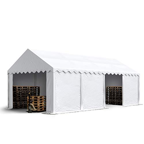 TOOLPORT Lagerzelt 4x8 m Industriezelt Unterstand PVC Plane 750 N weiß mit Bodenrahmen und Dachverstärkung von TOOLPORT