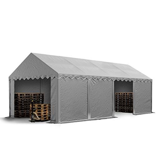 TOOLPORT Lagerzelt 4x8 m Zelthalle Unterstand Weidezelt PVC Plane 700 N wasserdicht in grau von TOOLPORT