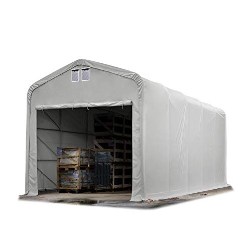TOOLPORT Lagerzelt 5x10 m Zelthalle Unterstand / 4m Seitenhöhe feuersichere PRIMEtex PVC Plane 2300 N grau von TOOLPORT