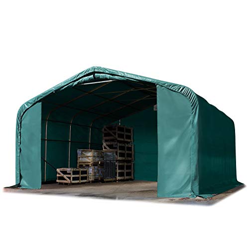 TOOLPORT Lagerzelt 6x6 m Zelthalle Unterstand / 2,6 m Seitenhöhe feuersichere PRIMEtex PVC Plane 2300 N dunkelgrün von TOOLPORT