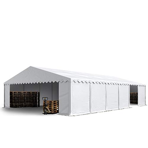 TOOLPORT Lagerzelt 8x12 m Industriezelt Unterstand PVC Plane 750 N weiß mit Bodenrahmen und Dachverstärkung von TOOLPORT