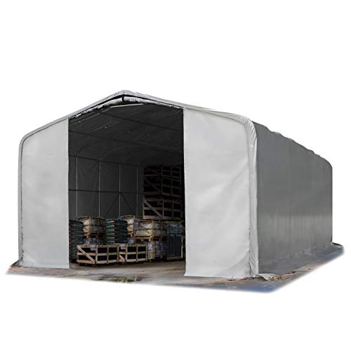 TOOLPORT Lagerzelt 8x12 m Zelthalle / 4 m Seitenhöhe reißfeste PVC Plane 850 N grau mit Statik (Betonuntergrund) von TOOLPORT