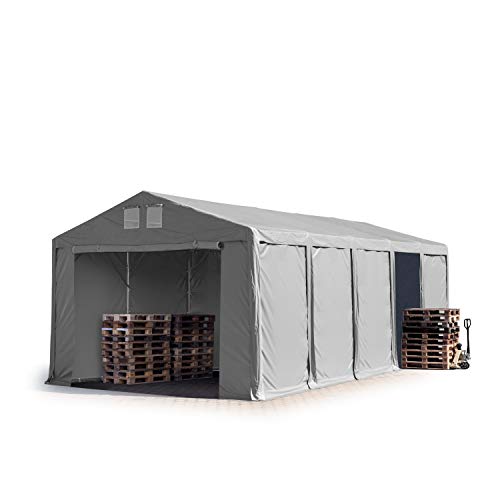 TOOLPORT Lagerzelt Industriezelt 5x10 m Zelthalle mit 3m Seitenhöhe PVC Plane 850 N grau wasserdicht Ganzjahreszelt mit Reißverschlusstor von TOOLPORT
