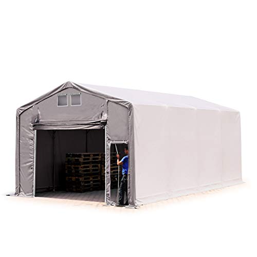 TOOLPORT Lagerzelt Zelthalle 5x8 m mit Hochziehtor - robuste PRIMEtex PVC Plane 2300 N - Wasserdicht 3m Seitenhöhe von TOOLPORT