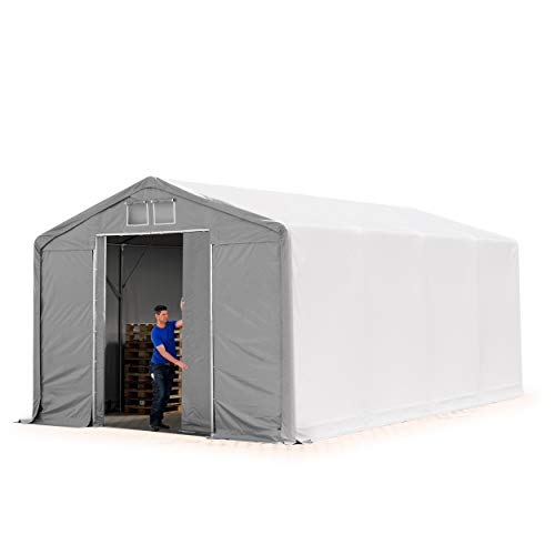 TOOLPORT Lagerzelt Zelthalle 6x8m mit Schiebetor - durchgehende PVC Plane 850 N - Wasserdicht 3m Seitenhöhe von TOOLPORT