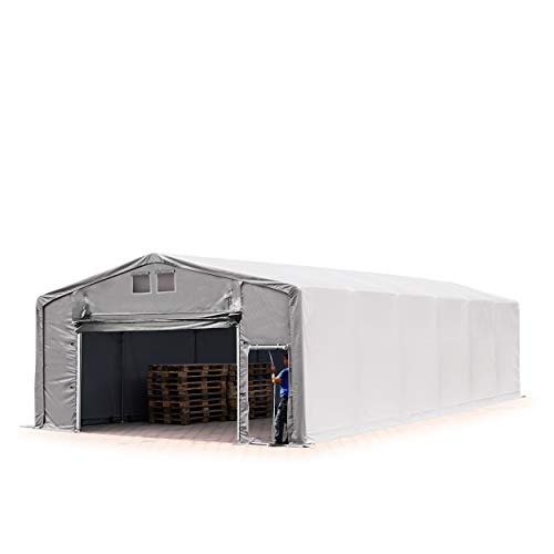 TOOLPORT Lagerzelt Zelthalle 8x12 m mit Hochziehtor - robuste PRIMEtex PVC Plane 2300 N - Wasserdicht 3m Seitenhöhe von TOOLPORT