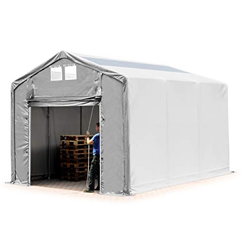 TOOLPORT Lagerzelt Zelthalle Weidezelt 4x6x3 m mit Hochziehtor - durchgehende PVC Plane 850 N mit Oberlicht - Wasserdicht von TOOLPORT