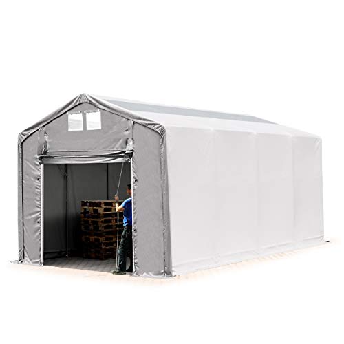 TOOLPORT Lagerzelt Zelthalle Weidezelt 4x8x3 m mit Hochziehtor - durchgehende PVC Plane 850 N mit Oberlicht - Wasserdicht von TOOLPORT