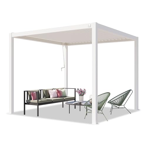 PRIMEYARD Pergola 3x3 m weiße Aluminium-Pfosten mit Lamellendach aus Stahl Terrassenüberdachung von TOOLPORT