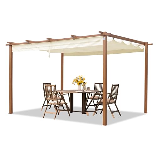 PRIMEYARD Pergola 3x4 m Terrassenüberdachung mit Schiebedach Stahlrahmen in Holzoptik von TOOLPORT