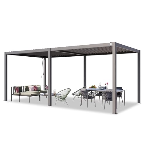 TOOLPORT PRIMEYARD Pergola 3x6 m Aluminium-Pfosten mit Lamellendach aus Stahl graue Terrassenüberdachung von TOOLPORT