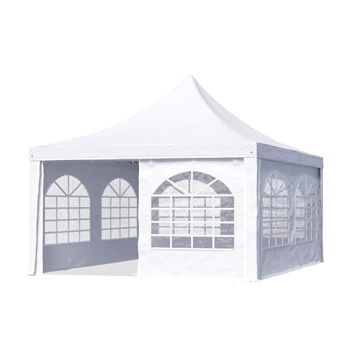 TOOLPORT Pagodenzelt Pavillon 4x4 m schnell & einfach zu montieren mit Fenstern - robuste PVC-Plane 700 weiß von TOOLPORT