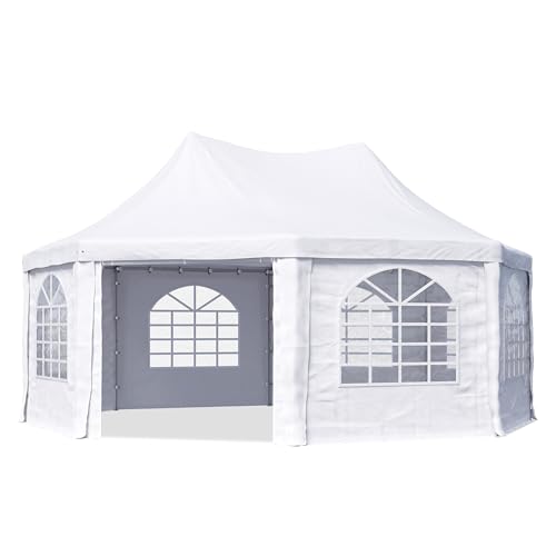 TOOLPORT Pagodenzelt Pavillon 6x6 m schnell & einfach zu montieren mit Fenstern - robuste PVC-Plane 700 weiß von TOOLPORT