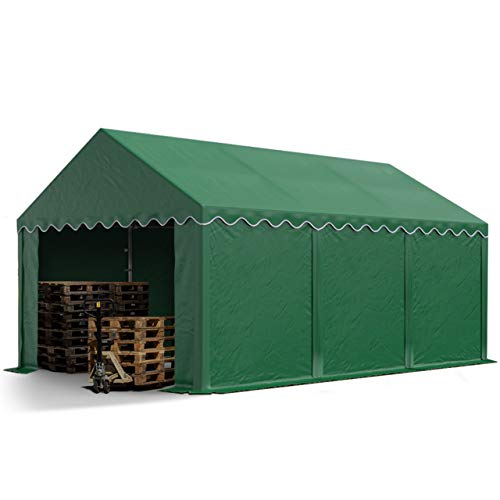 TOOLPORT Stabiles Lagerzelt Zelthalle 4x6 m PVC 800 N dunkelgrün wasserdicht Unterstand mit Bodenrahmen von TOOLPORT