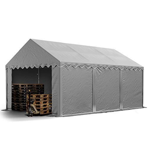 TOOLPORT Stabiles Lagerzelt Zelthalle 4x6 m PVC 800 N grau wasserdicht Unterstand mit Bodenrahmen von TOOLPORT
