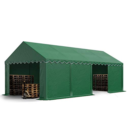 TOOLPORT Stabiles Lagerzelt Zelthalle 4x8 m PVC 800 N dunkelgrün wasserdicht Unterstand mit Bodenrahmen von TOOLPORT