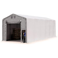 TOOLPORT Zelthalle 6x12 m Lagerzelt PRIMEtex 2300 robuste PVC Plane grau 4m Seitenhöhe mit Hochziehtor von TOOLPORT