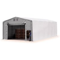 TOOLPORT Zelthalle 8x12 m Lagerzelt PRIMEtex 2300 robuste PVC Plane grau 4m Seitenhöhe mit Hochziehtor von TOOLPORT