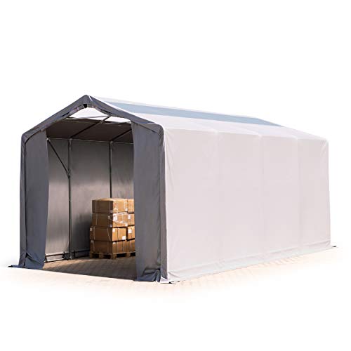 TOOLPORT Zelthalle Lagerzelt mit OBERLICHT 4x8x3 m Garage Industriezelt PVC Plane 850 N wasserdicht grau von TOOLPORT