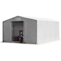 Zelthalle 8x8 m Lagerzelt PRIMEtex 2300 robuste pvc Plane grau 4m Seitenhöhe mit Schiebetor - Toolport von TOOLPORT