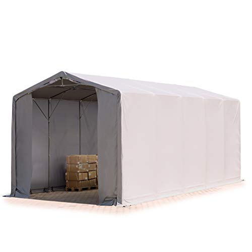 TOOLPORT Lagerzelt 5x10m / 4m Seitenhöhe, robuste PRIMEtex PVC Plane 2300 N wasserdicht, grau, für temporären Wetterschutz bei Outdoor-Events, Picknicks, Camping oder anderen Freizeitaktivitäten von TOOLPORT
