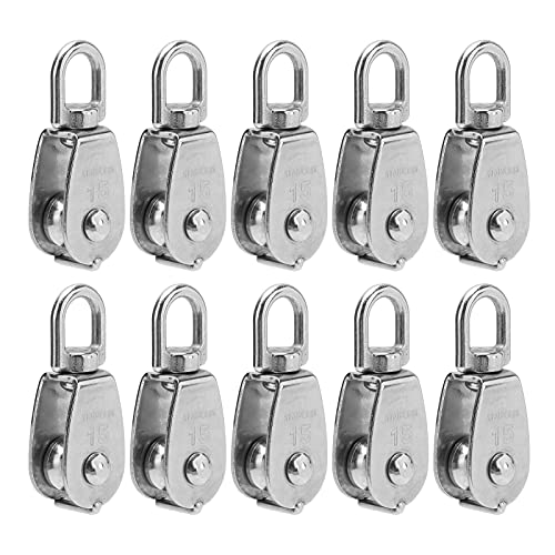 TOOLSGO 10 Stück Einzelflaschenzug Kran Edelstahl Drahtseil Hebehaken Hängendes Abschlepprad 360° drehbar (M15) von TOOLSGO
