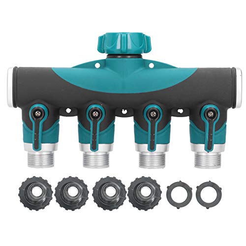 TOOLSGO 4-Wege-Schlauchverteiler Metallventil Wasserverteilungsregler Anschlussschlauch Zapfenadapter mit 4 Ventilen für Garten Rasen Außenwasserhahn von TOOLSGO