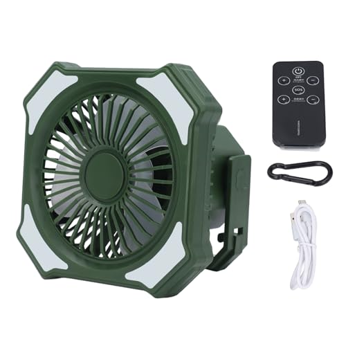 TOOLSGO Tragbarer Wiederaufladbarer Ventilator mit LED-Licht 10000mAh Akku-Betrieb Multi-Funktions-Ventilator 3 Geschwindigkeiten für Zuhause Büro Outdoor Reisen Camping (Grün) von TOOLSGO