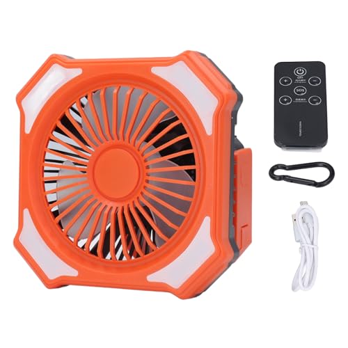 TOOLSGO Tragbarer Wiederaufladbarer Ventilator mit LED-Licht 10000mAh Akku-Betrieb Multi-Funktions-Ventilator 3 Geschwindigkeiten für Zuhause Büro Outdoor Reisen Camping (Orange schwarz) von TOOLSGO