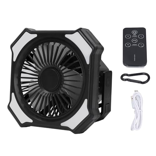 TOOLSGO Tragbarer Wiederaufladbarer Ventilator mit LED-Licht 10000mAh Akku-Betrieb Multi-Funktions-Ventilator 3 Geschwindigkeiten für Zuhause Büro Outdoor Reisen Camping (Schwarz) von TOOLSGO