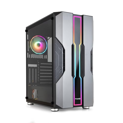 TOOQ TQGCC103-B – „NIGHTCITY“ EATX/ATX/Micro-ATX/Mini-ITX Mid-Tower-Gaming-Gehäuse, gehärtetes Glas, Frontplatte mit ARGB-LED, Schwarze Farbe von TOOQ