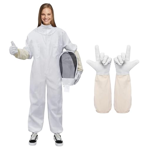 Beekeeper Schutzanzug, The Beekeeper Hazmat Suit mit Imker Handschuhe, TOOSOAR Weiß Einteiliger Bienenschutzanzug (XL) von TOOSOAR
